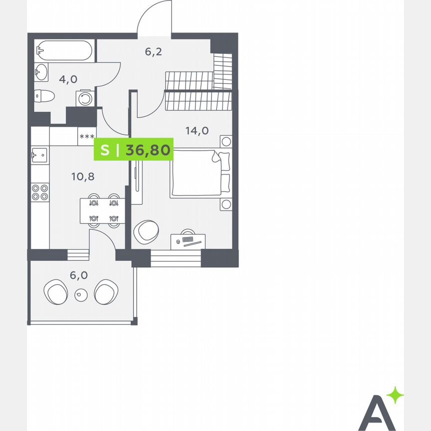 1-к. квартира, 36,8 м², 5/12 эт.