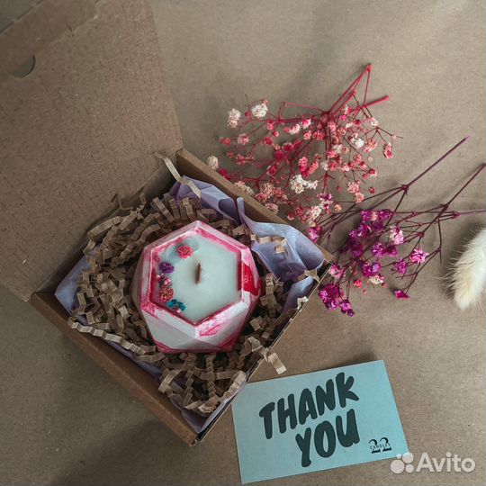 Соевая свеча в гипсе ручной работы