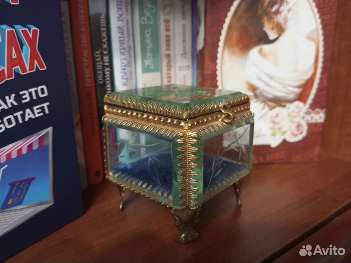 Шкатулка для украшений СССР стекло латунь
