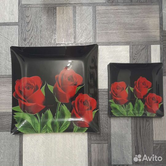 Набор тарелок стеклянных: 1 большая и 6 маленьких