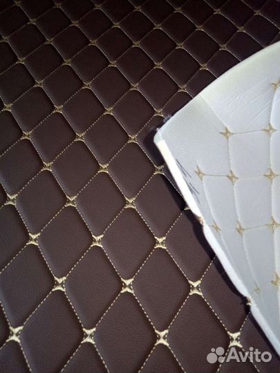 Экокожа, кожзам стёганый коричневый (ромб) на поро