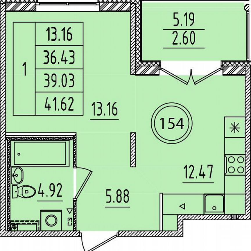 1-к. квартира, 35,7 м², 1/4 эт.