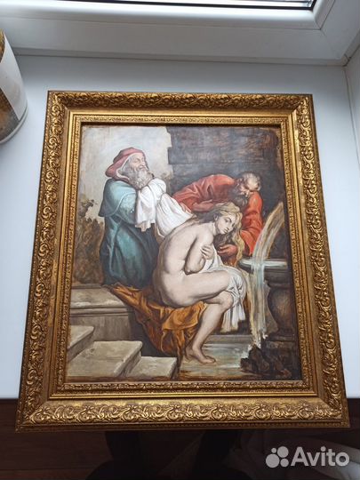 Картина, старинный сюжет, бумага, масло