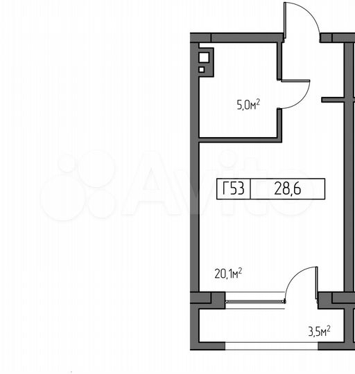 1-к. апартаменты, 28,6 м², 5/7 эт.