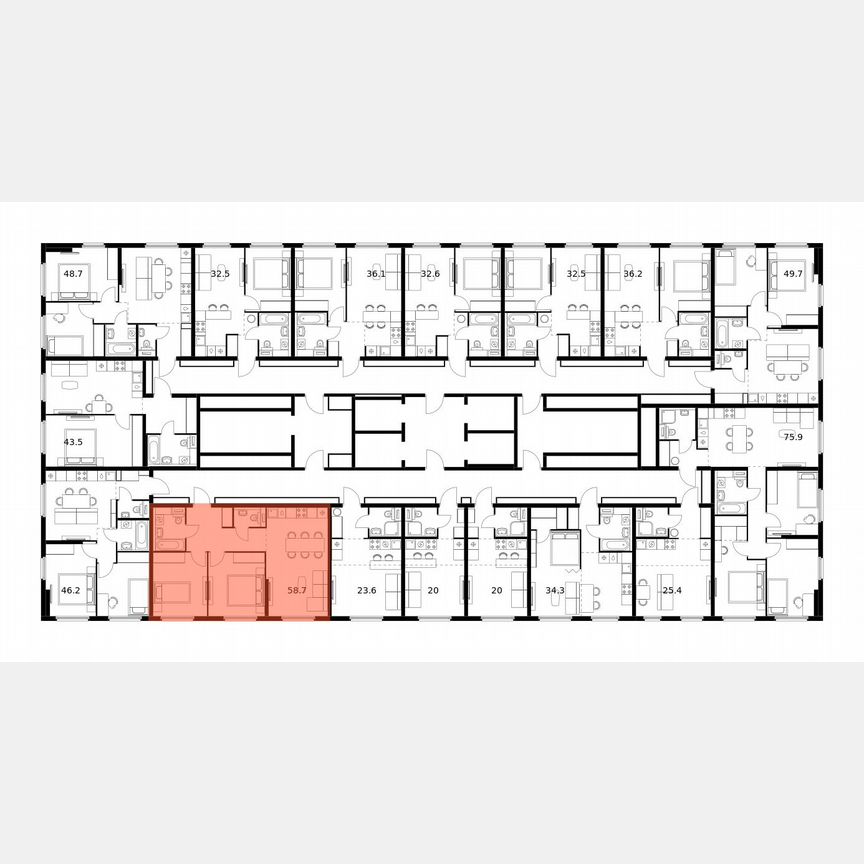 2-к. квартира, 58,7 м², 9/25 эт.