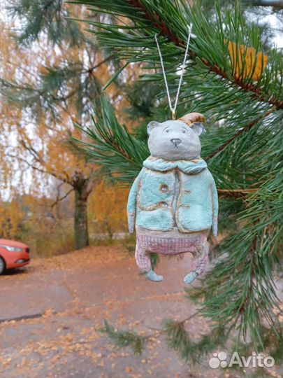 Ватная елочная игрушка медведь