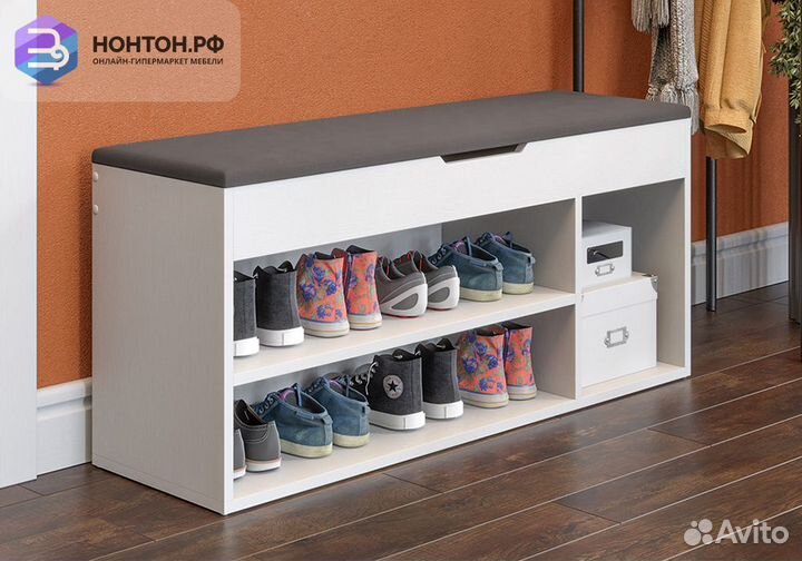 Тумба для обуви Тип 12 белый ясень / велюр серый