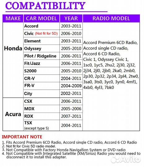 Usb и Aux адаптер для Honda Civic 4d