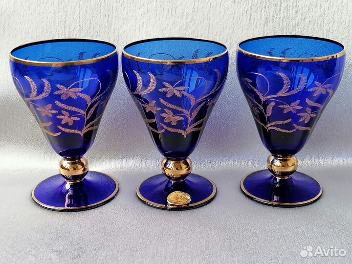 Рюмки Чехословакия Богемия Позолота Кобальтовое ст