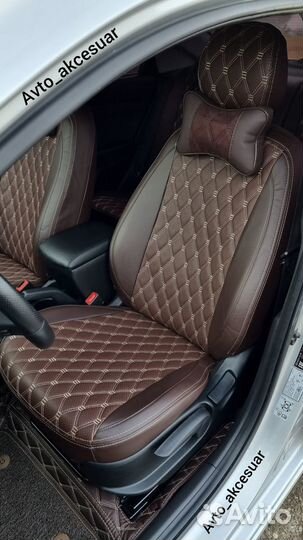 Чехлы Хендай Солярис / Киа Рио - VW Polo Коричнев