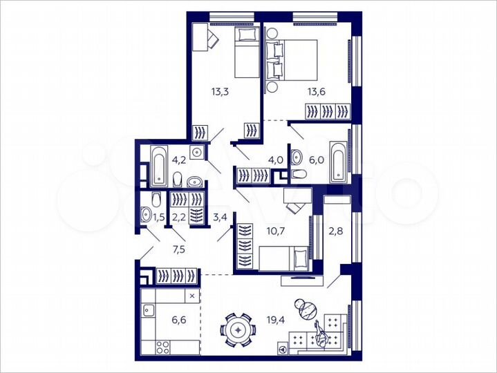 3-к. квартира, 93,9 м², 6/31 эт.