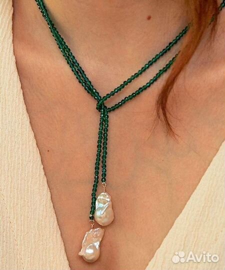 Чокер жемчуг серьги серебро новый комплект