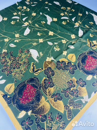 Платок шаль кашемир Hermes зеленый