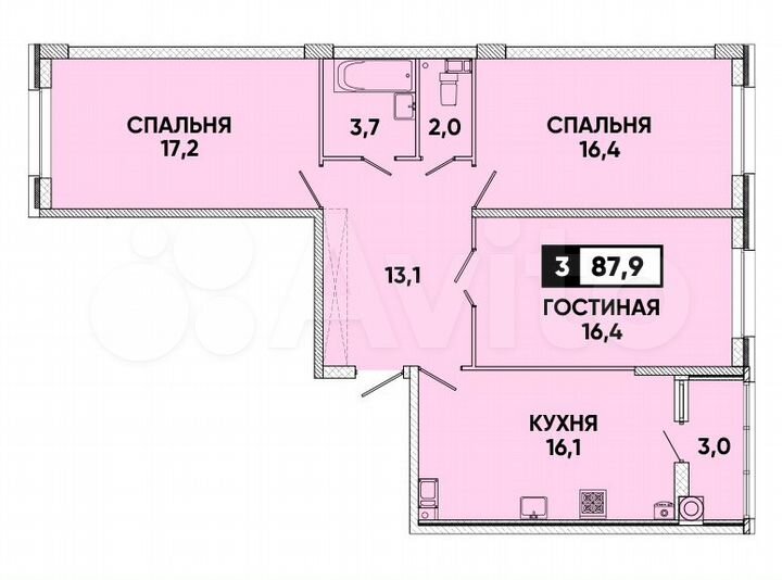 3-к. квартира, 88 м², 7/12 эт.