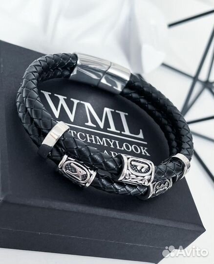 Кожаный браслет с рунами по дате рождения