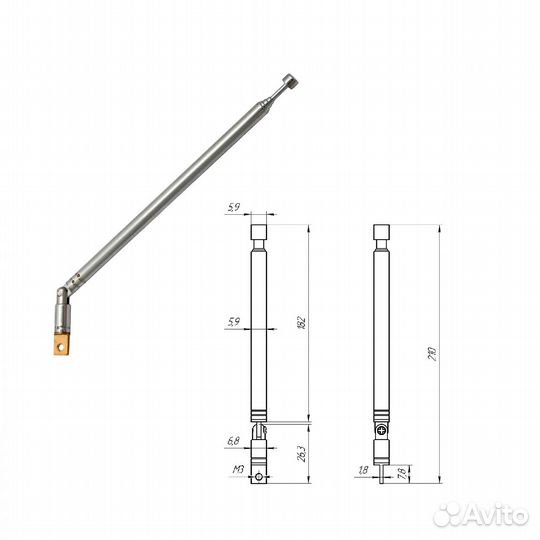 Телескопическая антенна AST-16 D6mm S4 210-620mm
