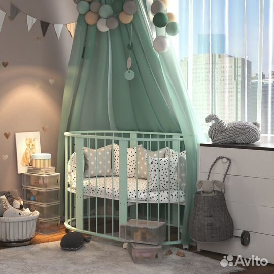 Детская кроватка круглая овальная Зайка 7в1