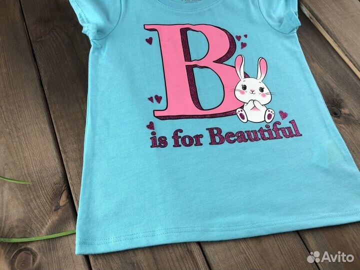 Голубая яркая Футболка для девочки новая