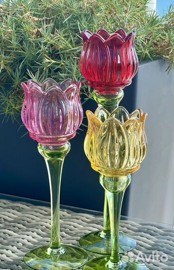 Цветное Стекло Цветы подсвечники