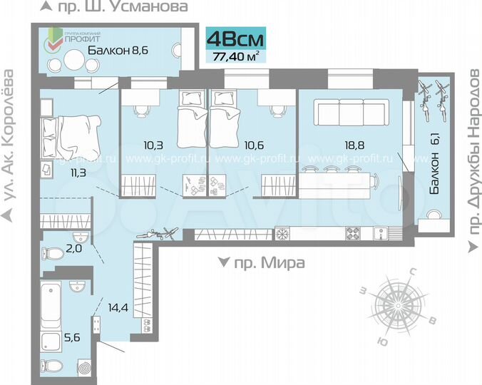4-к. квартира, 78,3 м², 9/19 эт.