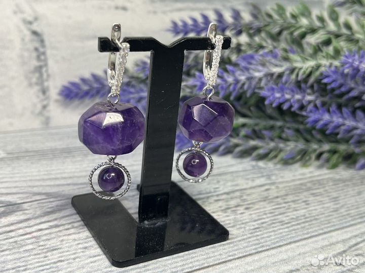Серьги из аметиста граненого