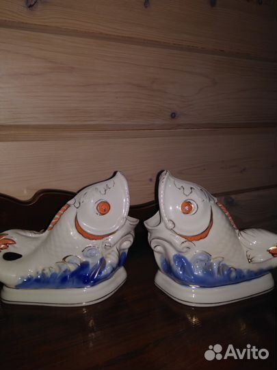 Фарфор рыба-карандашница,салфеточница 50 год 6 шт