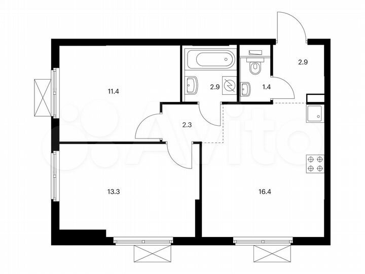 2-к. квартира, 50,6 м², 12/17 эт.