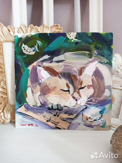 Картина кот масло холст живопись