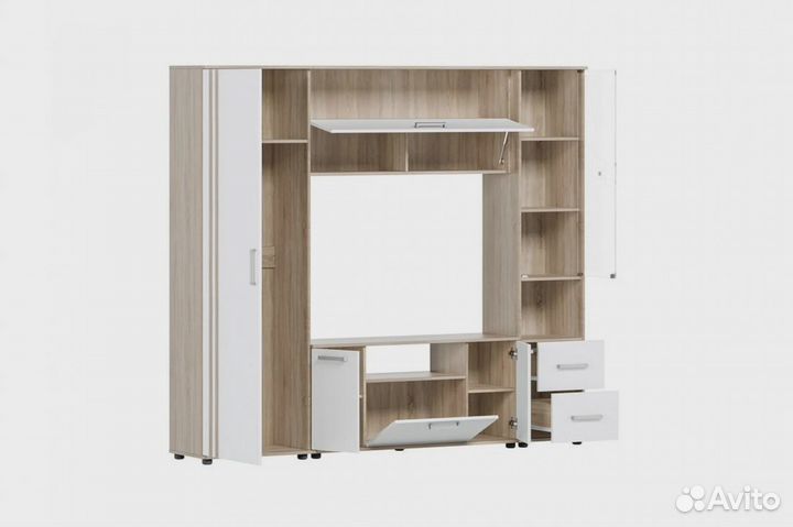 Стенка Атлантида-7 дуб сонома светлый / белый