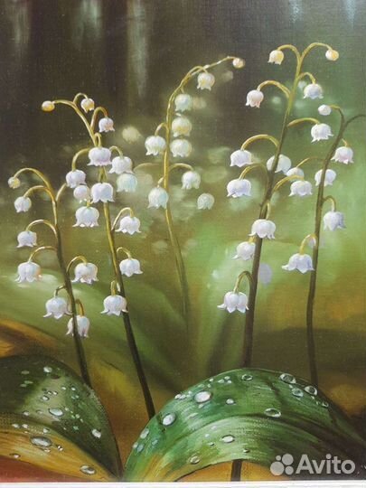 Картина в багетной раме репродукция Ландыши