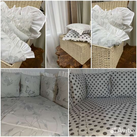 Бортики, подушечки новые в детскую кроватку