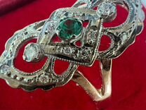 Золотое кольцо СССР с бриллиантами и изумрудом