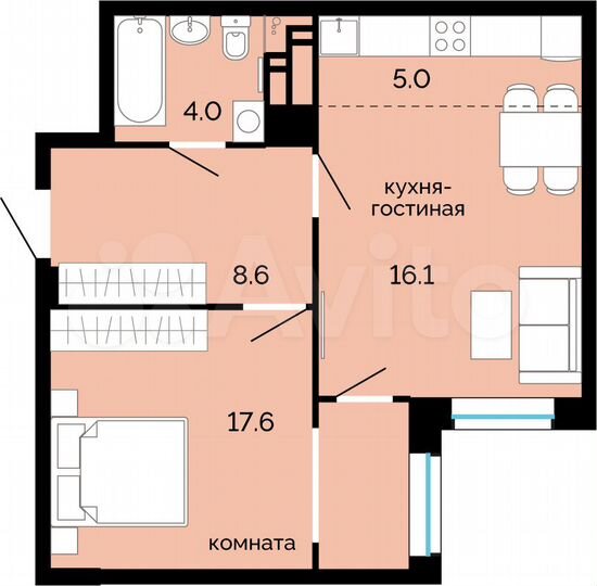 2-к. квартира, 51,3 м², 21/25 эт.
