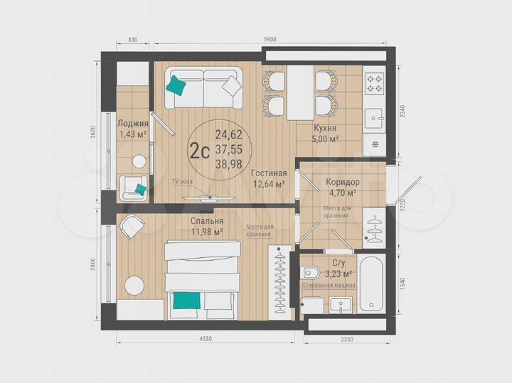 2-к. квартира, 39 м², 10/27 эт.