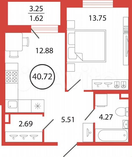 1-к. квартира, 40,7 м², 9/12 эт.