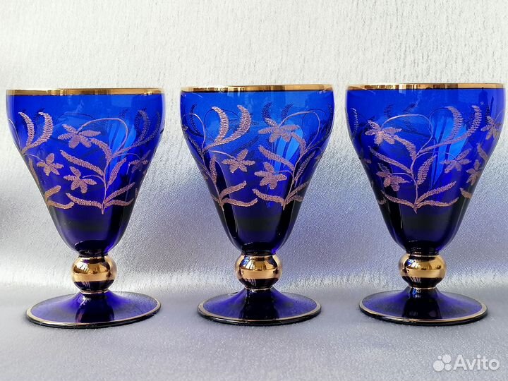 Рюмки Чехословакия Богемия Позолота Кобальтовое ст