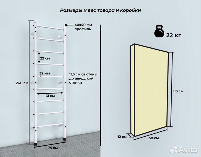 Шведская стенка Белая-чёрные перекладины