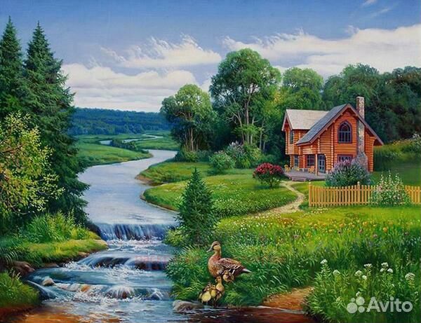 Картина по номерам 40x50 Дом на берегу реки