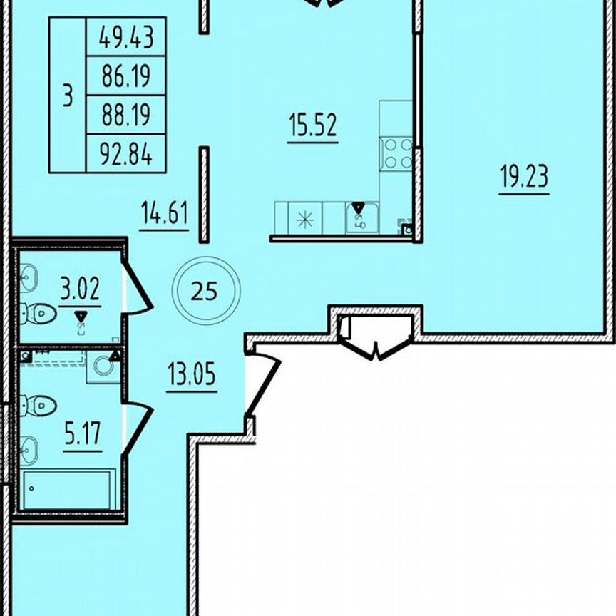 3-к. квартира, 86,2 м², 1/4 эт.