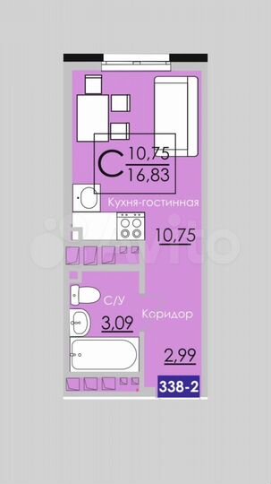 Квартира-студия, 16,8 м², 21/25 эт.