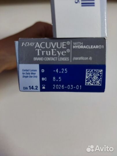 Линзы контактные однодневные Acuvue TruEye -4.25