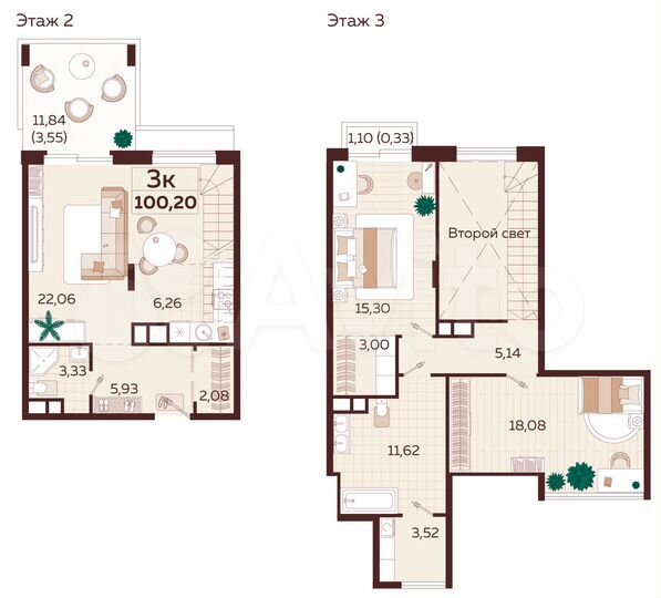 3-к. квартира, 100,2 м², 2/9 эт.