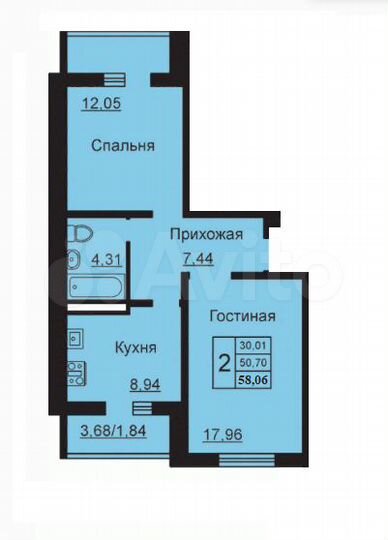 2-к. квартира, 58,1 м², 7/10 эт.