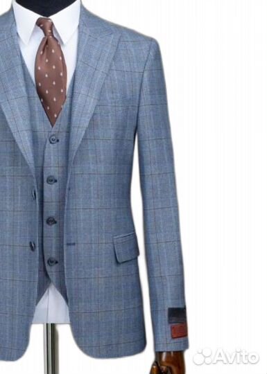 Мужской костюм серо голубой premium