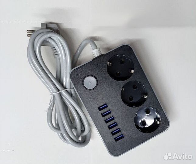 Сетевой фильтр-удлинитель 3 розетки 6 USB - 1.8m