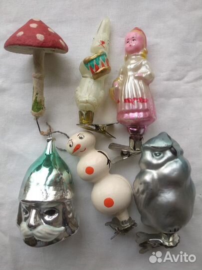 Советские елочные игрушки на прищепке,стеклярус