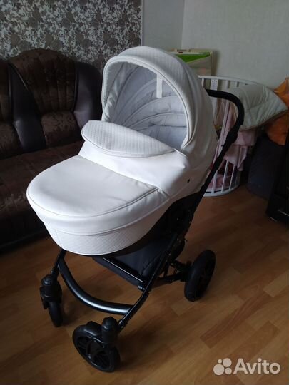 Коляска 2 в 1 индиго из экокожи