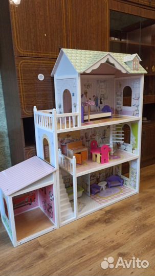 Кукольный домик для барби с мебелью и машиной