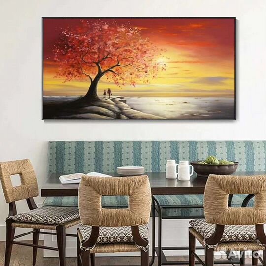 Картина маслом Апельсиновый клён Пейзаж с закатом