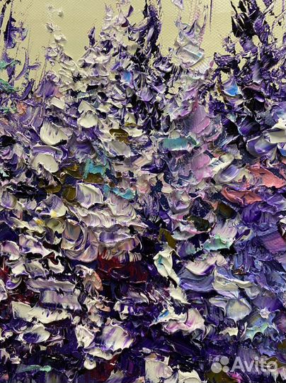Картины объемными мазками синяя и фиолетовая 40/40